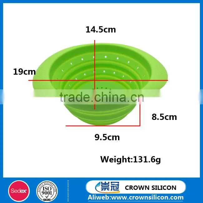 Food grade material unbreakable kitchenware collapsible silicone colander