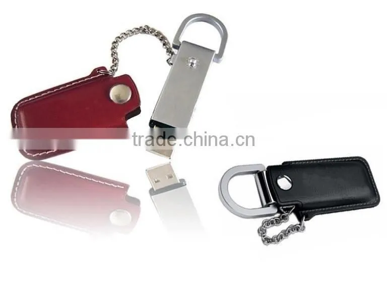 custom metal USB flash driver with leather sleeve