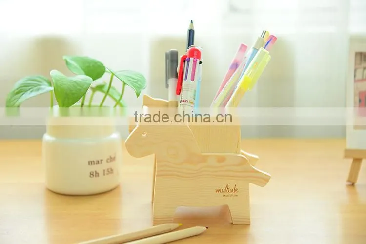 Creative cute animal wooden pencil holder