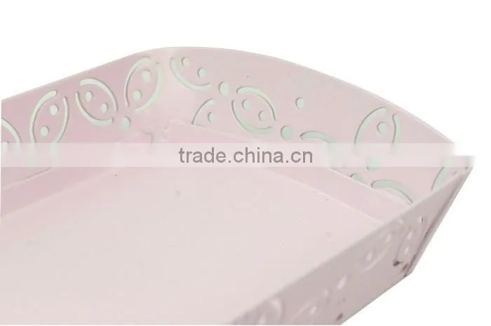 Metal Carved Hollow Flower Pattern Desk Organizer Pen Holder Tray