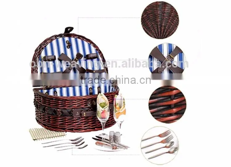 Handwoven eco-friendly cheap antique mini wicker oval picnic basket for 2 persons
