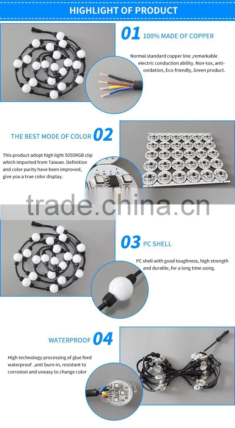 Color changing outdoor Christmas LED string lights/ outdoor string lights/ LED solar christmas ball light