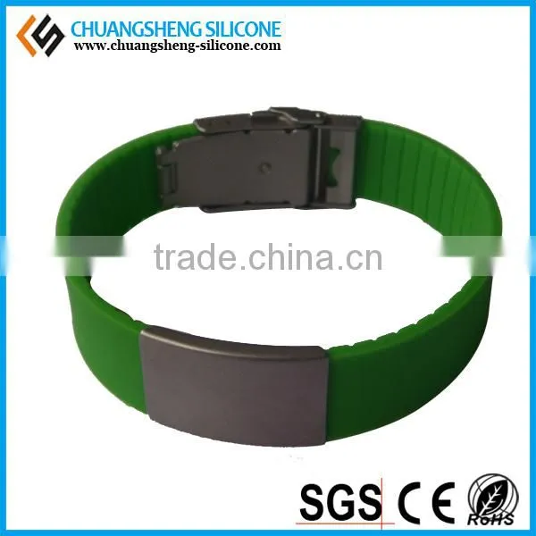 Ebay hot selling silicone steel piece bracelet, silicone jewelry, Unique QR code printing bangles
