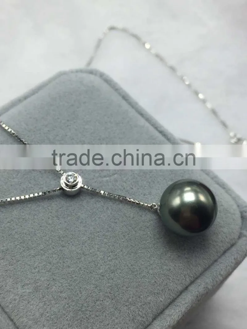 wholesale 10mm round tahitian peacock green pearls pendant necklace
