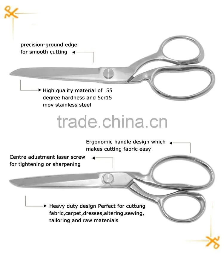 Professional all stainless steel fabric cutting sewing scissors