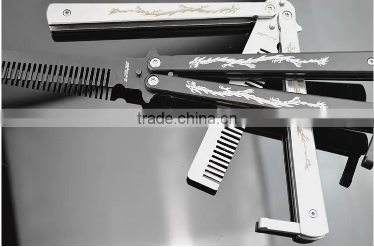 Stainless Steel Folding Practice Training Butterfly Style Knife Comb