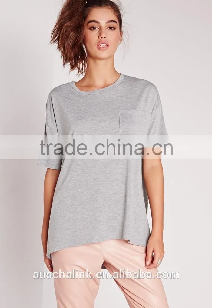 overseas women pocket front grey color oversized t shirts