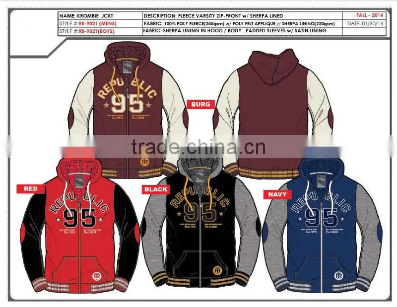 2014 Stock Boys / mens / big mens polyester winter sherpa lined fleece jacket /coat
