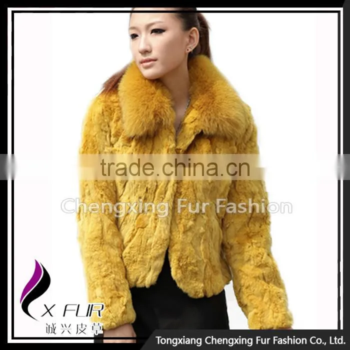 CX-G-A-70 High Quality Rex Rabbit Fur With Fox Fur Collar Women Coat/ Winter Jacket