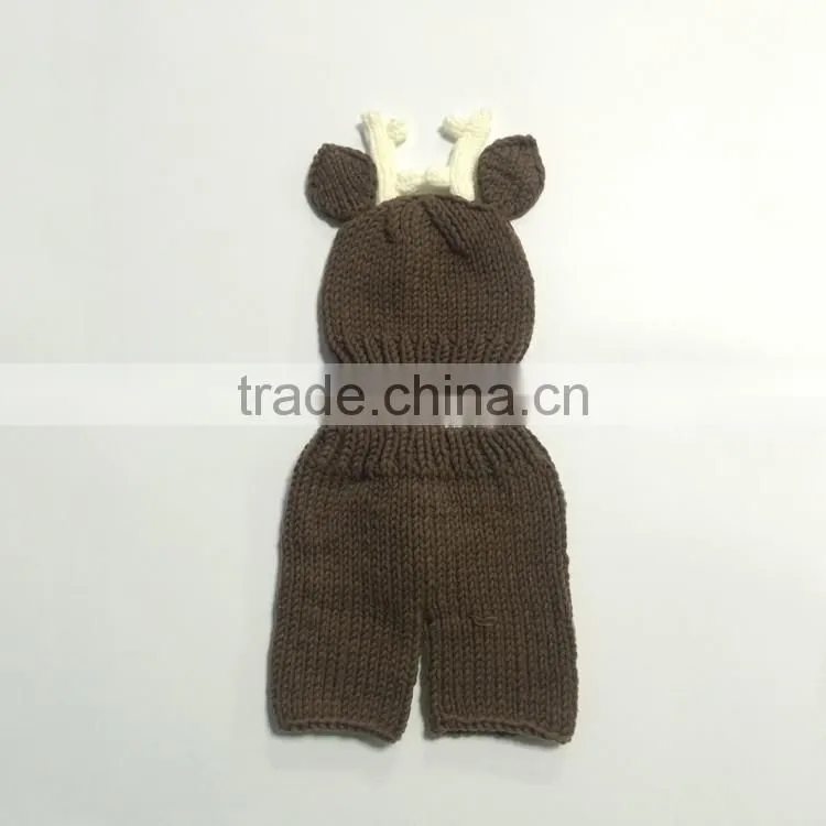 2pcs pants and hat set photo props hand crochet fashion deer animal knitting photography