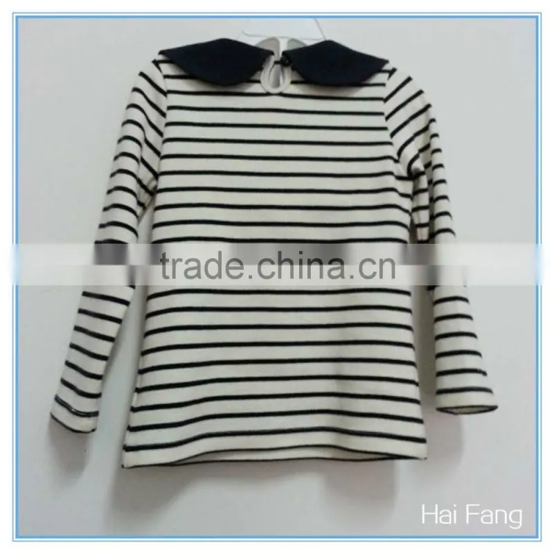 OEM Custom Children Girls Long Sleeve T Shirt, Cotton Bowknot Round Collar T Shirt, Stripe T Shirt
