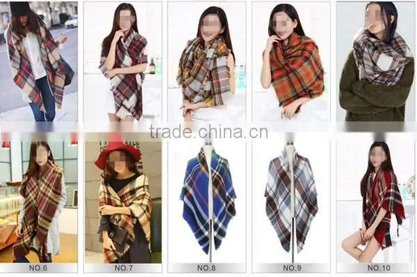 Classic plaid pattern high quality 30 choice 140*140 acrylic new European style square blanket scarf