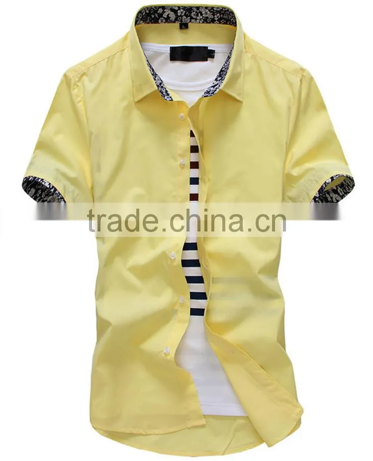 Slim light blue color short sleeve cotton men shirts