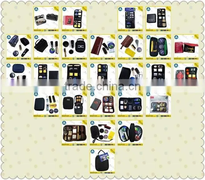 round shape pu bag portable travel shoe cleaning kit box