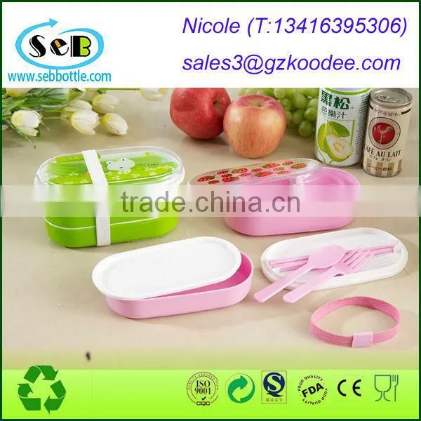 2014 hot selling!!! High-Quality+Eco-friendly+BPA free+plastic kids lunch box with spoon and fork