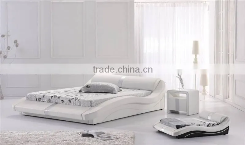 Classic leather bed with leather button, cheap king size soft bed