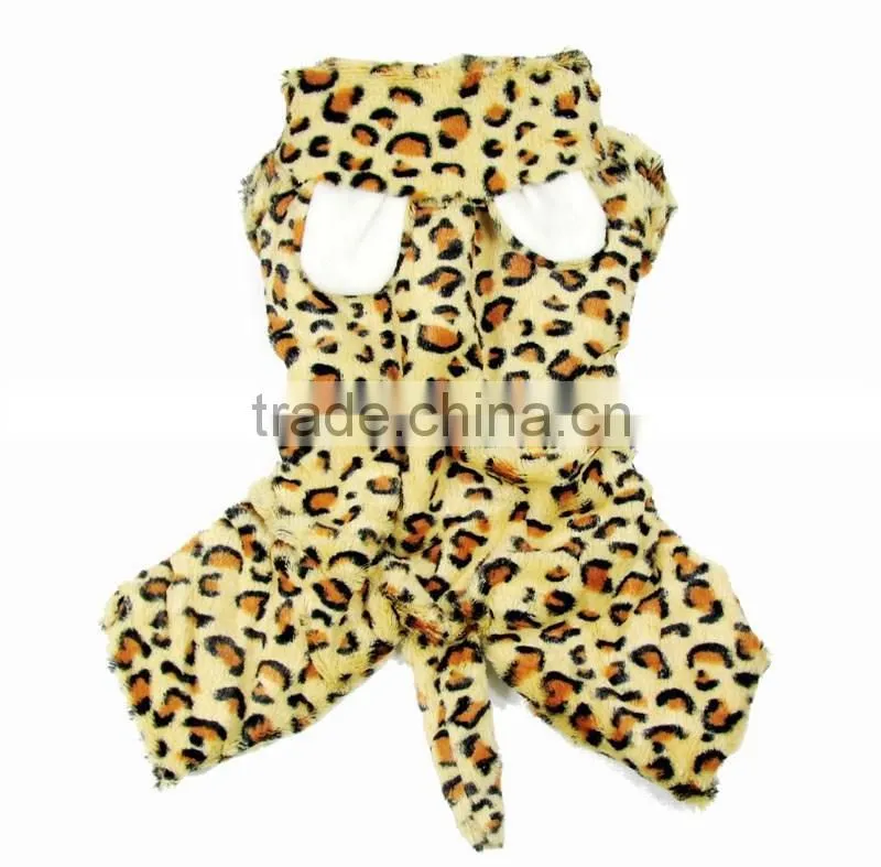 Hot Selling Autumn Winter Double Layer Velveteen Fleece Four Legs Style Leopard Pet Overcoat Dog Apparel