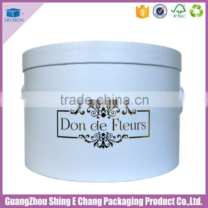 Colorful flower decoration cardboard gold stamping print flower hat box with ribbon hands