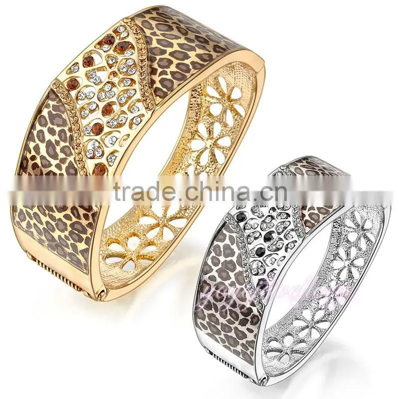 Luxury leopard white gold crystal enamel latest design daily wear bangle