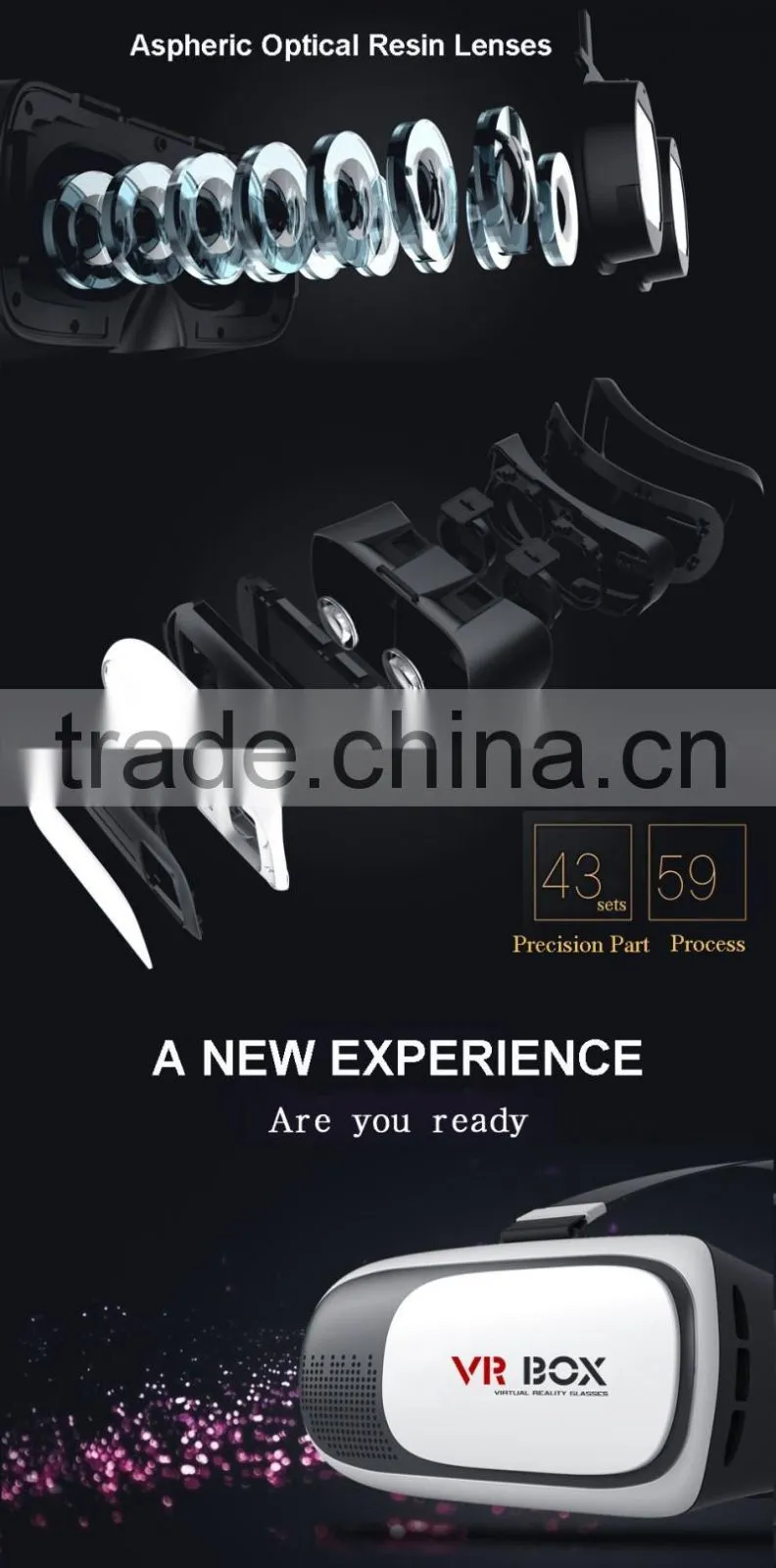 2016 High quality virtual reality 3d vr glasses, ABS plastic 2nd genaration vr box 2.0 for IOS & android