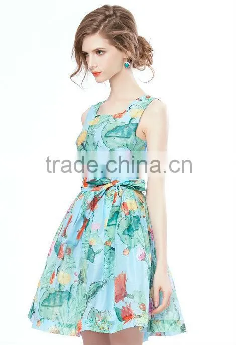 2014 New Product Trendy Women sleeveless Silk Dress (stock)