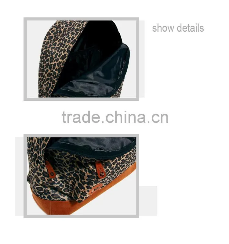 high quality custom leopard printed canvas backpack bag