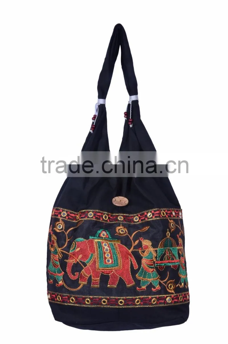 Cotton Fabric Embroidered Shoulder Bag