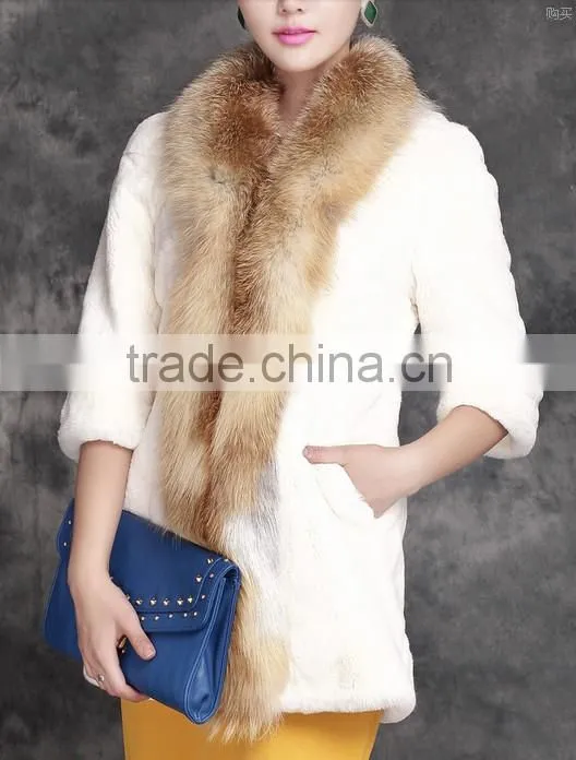 rex14061 newest rex rabbit fur coat with fox fur trim