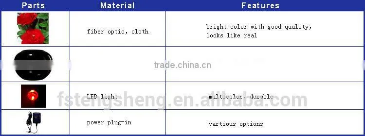 Wedding decoration silk flower arrangements in vases led fiber optic flower lamp