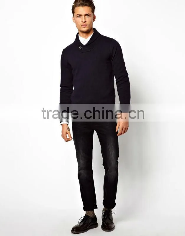 Man's Regular Fit Sweater with Waffle shawl collar