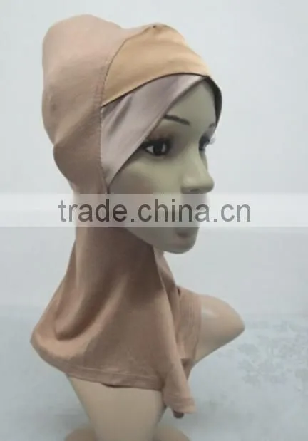 C049 new style both sides two color satin crossover ninja inner underscarf,full underscarf to cover neck
