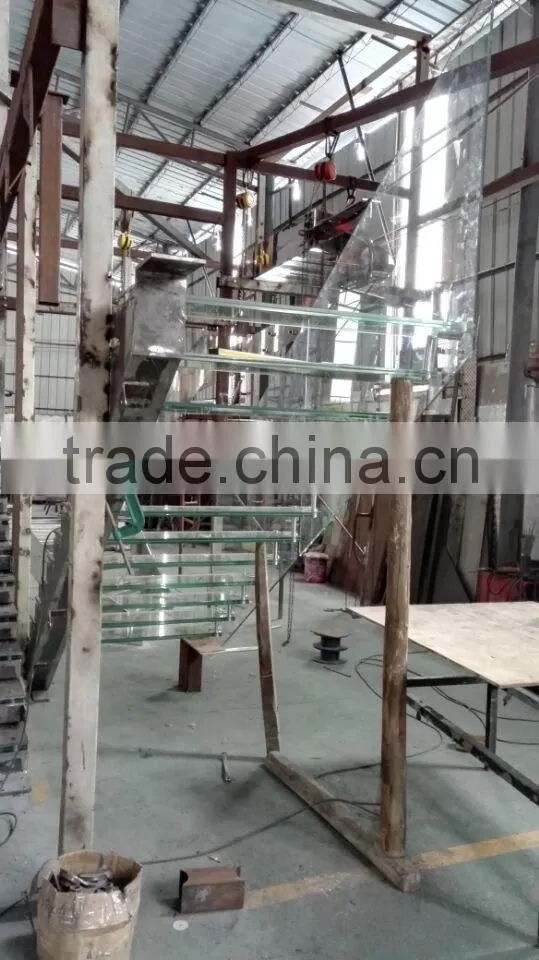 Prefab modern glass straight floating stairs design --YUDI