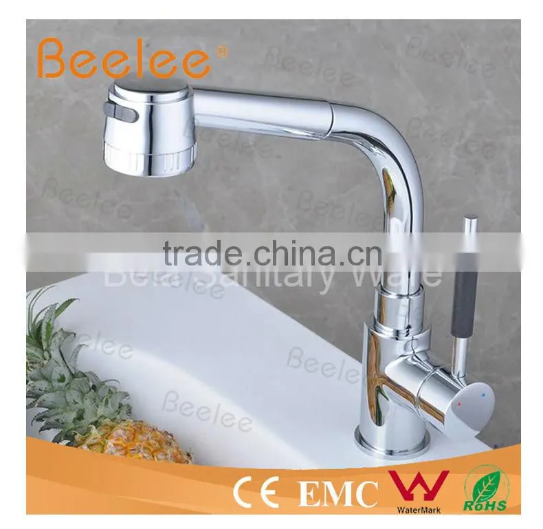 Hot Sale Solid Brass Spring Pull Out Kitchen Faucet with Two Spouts-Brushed Nickel Finish
