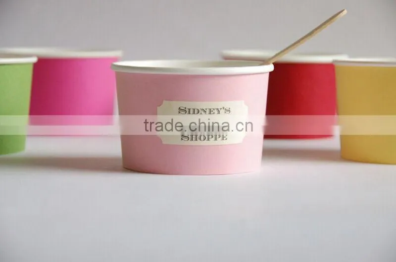 2015 Factory Price Custom Printed PLA Ice Cream Cup With Spoon Lids Frozen Yogurt Paper Cups
