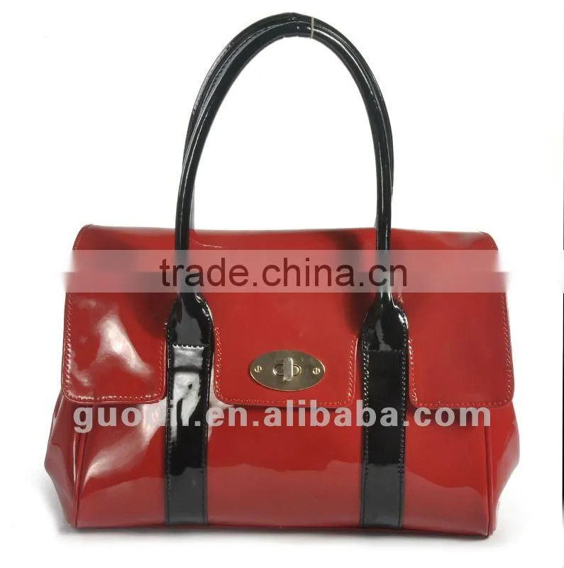 New arrival! Red Patent leather twistlock tote fashion ladies handbags
