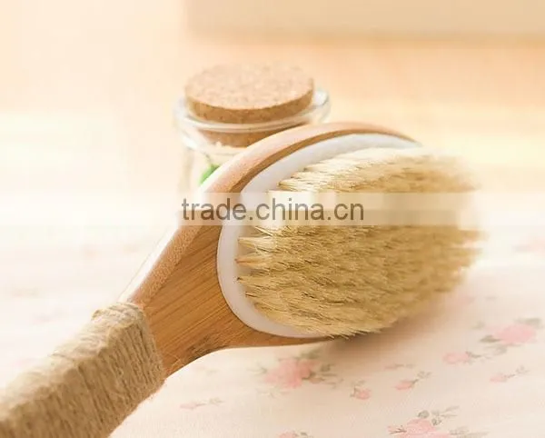 100% Natural bristle wooden bath body brush long handle