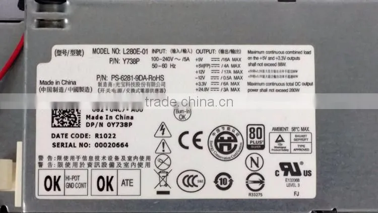 Genuine For Dell Optiplex XE SFF 280 Watt Power Supply PSU 0Y738P