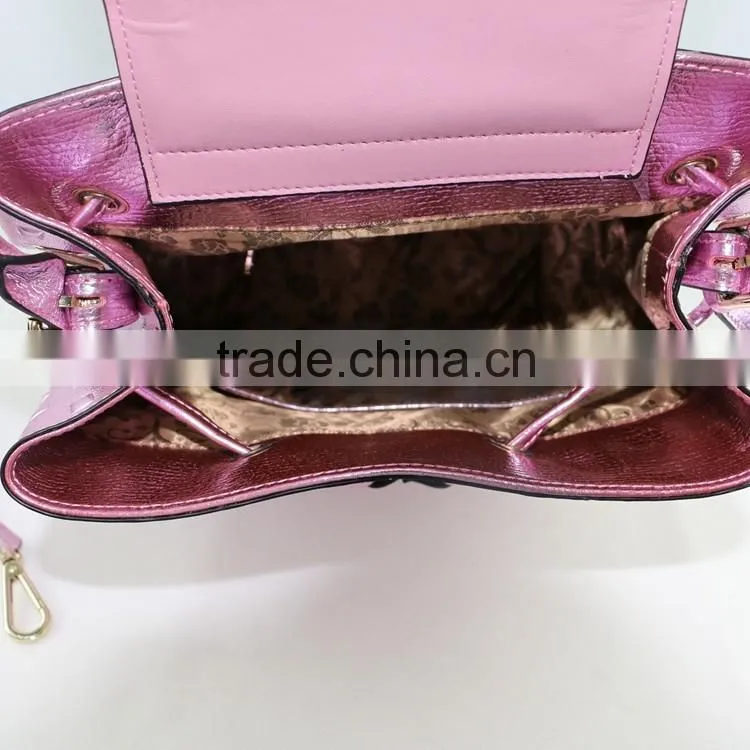 Stylish shinning pink leather cute girls small daily leisure backpack
