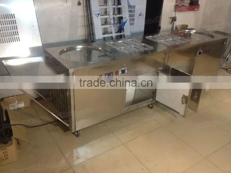 2015 hot sale flat single pan with 6 topping pans stir fry ice cream machine