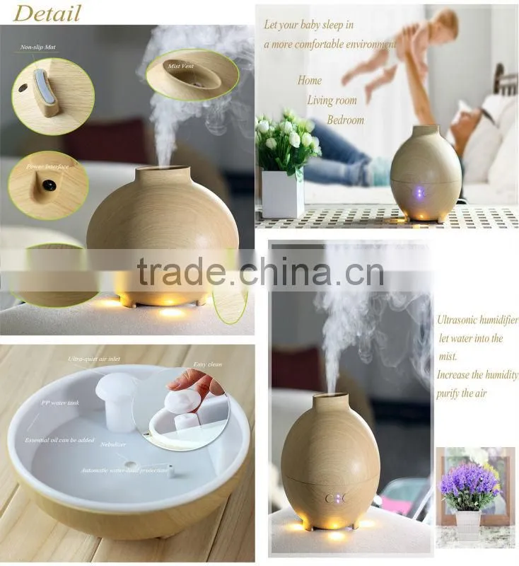Coconut shape 500ml decorate wooden aroma diffuser with warm led