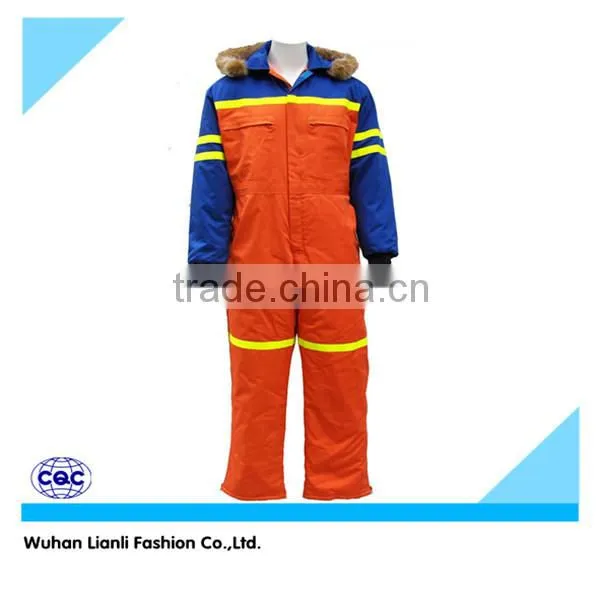 100%cotton hooded winter padded workwear coverall with reflective tape