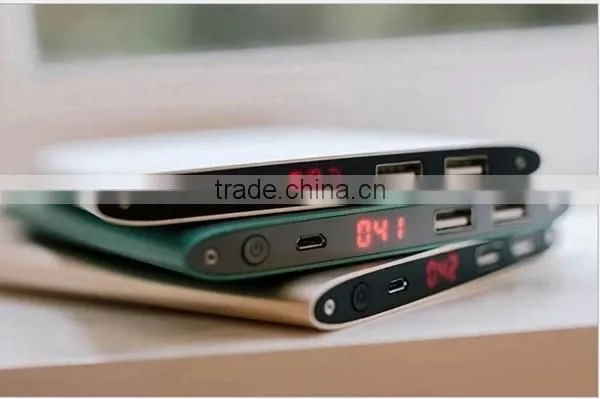 Ultra thin portable metal power bank with high capacity 20000mah super slim charger with LED torch