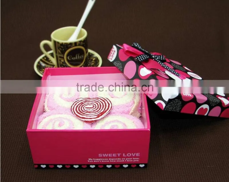 2014 new design lovely promotion 100% cotton cake gift towel sets in box pack