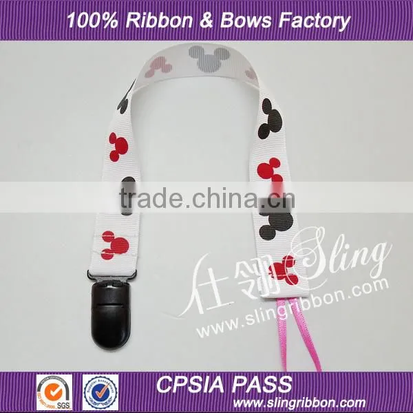Wholesale Printed Ribbon Baby Pacifier Clip with Ribbon
