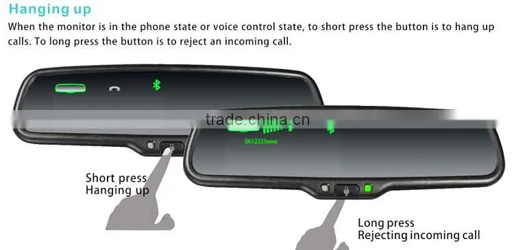 bluetooth handsfree car kit Rearview Mirror with back up display