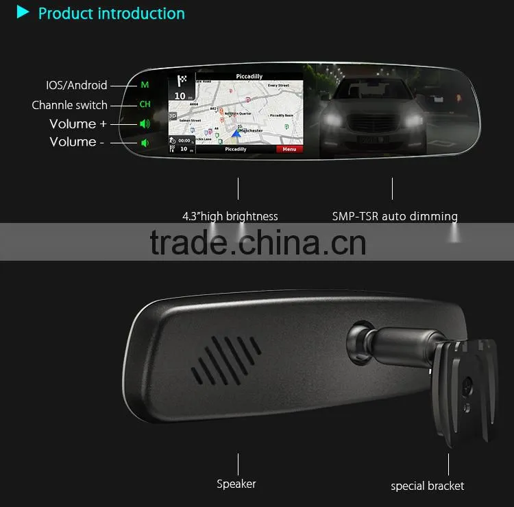 4.3inch frameless lcd monitor with wifi mirrorlink to connect with your IOS/Android Phone GPS