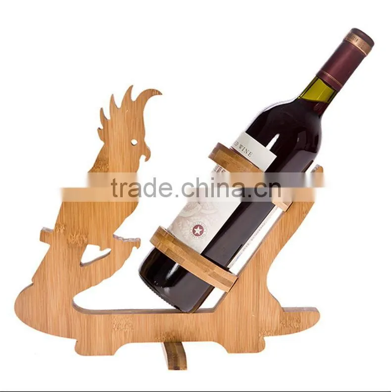 WR021/100% Bamboo Material Hot Sale Parrot Shaped Folding Bamboo Wine Rack
