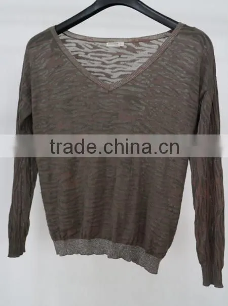 2014 women knit wear V-neck polyester/cotton sweater/pullover /single jersey/adult women sweater