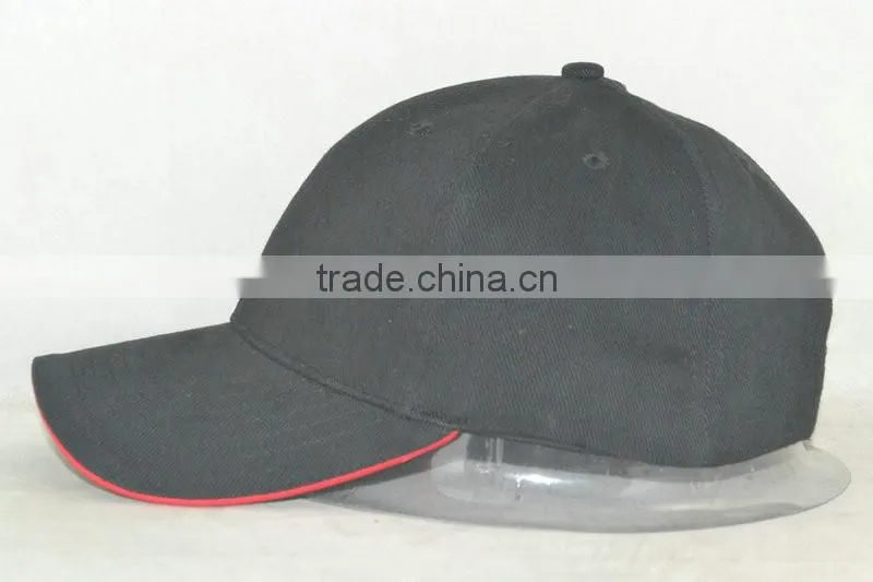 Heavy brushed cotton 10x10 black blank cap with red sandwich bill