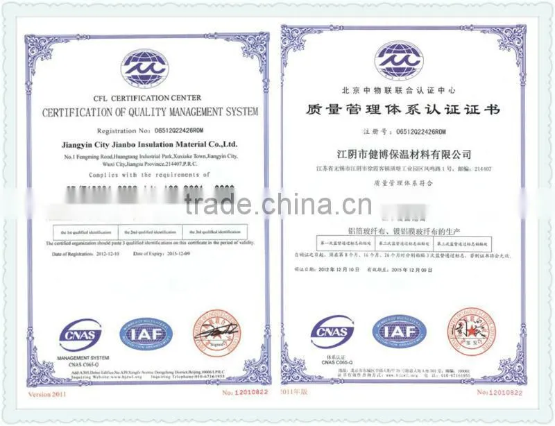 Aluminum foil fiberglass,insulation jacket material